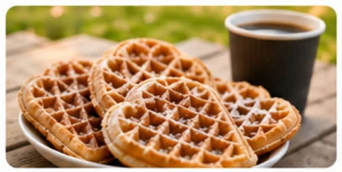 Nystekte vafler og en kopp kaffe